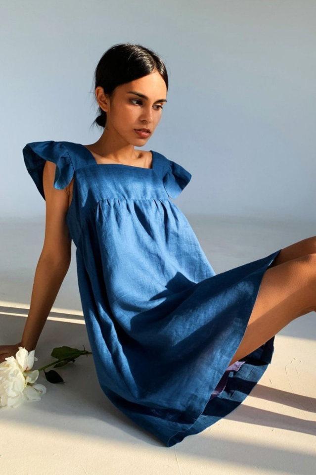 Square Collar Butterfly Sleeve Mini Dress