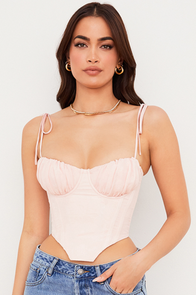 Chiffon Gathered Bust Cropped Corset - Fashionpara