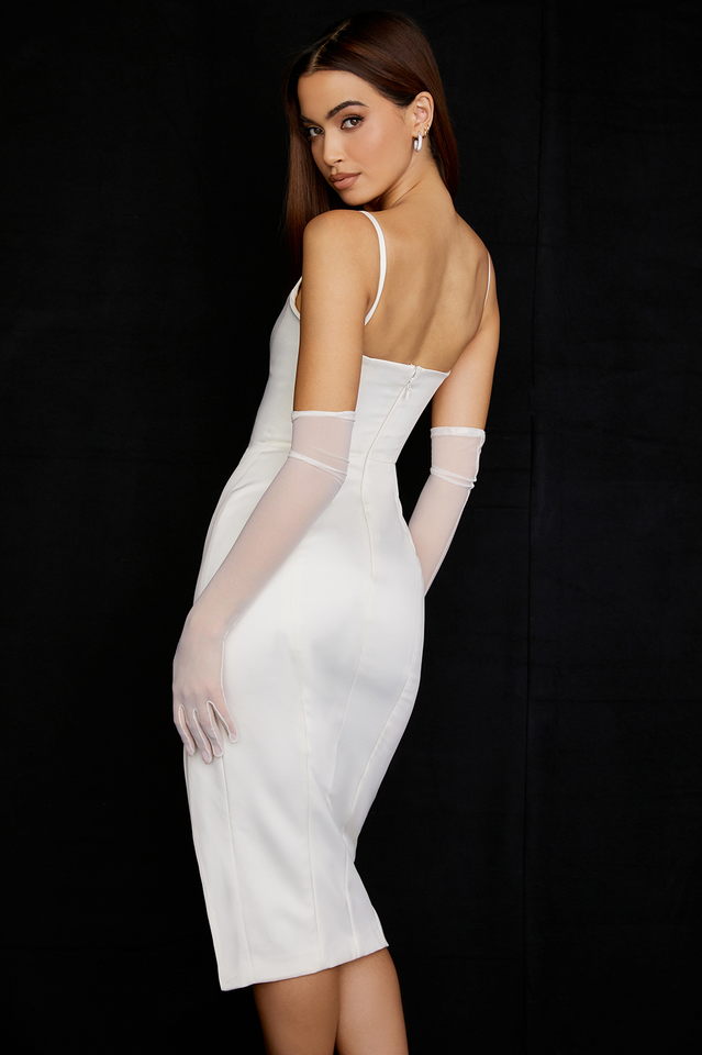 Satin Spaghetti Strap Corset High Split Midi Dress - View 8