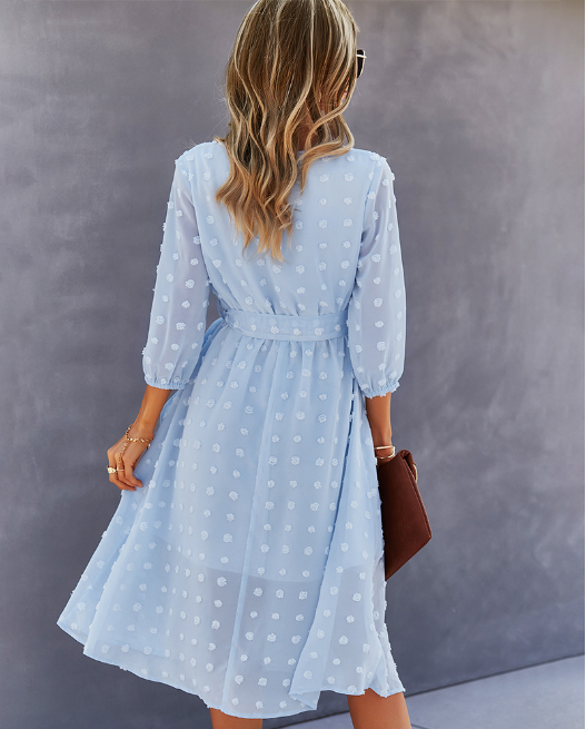 Swiss Dot V-Neck Button-Front Belted Midi Dress 10