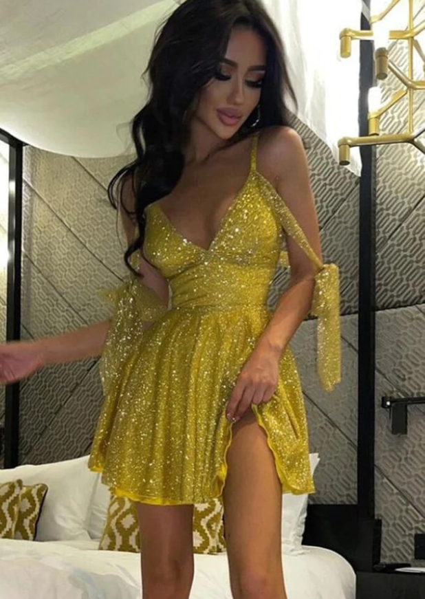 SEXY V NECK STRAPLESS HOMECOMING DRESS - Fashionpara