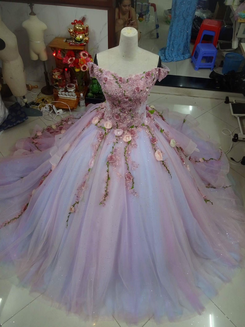 Wedding Dress Quince Gown with train Charming Prom Dress Ball Gown Evening Dress