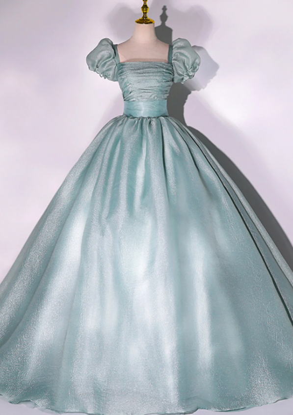 Green tulle long A line ball gown dress fashion dress - Fashionpara