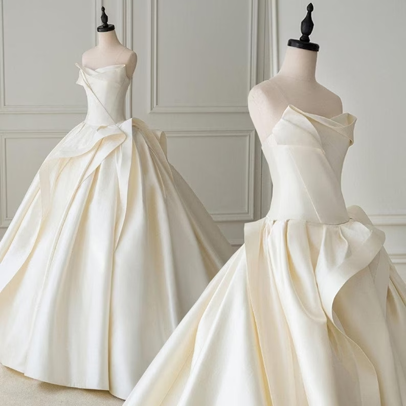 Ivory Wedding Dress, Satin Wedding Dress, Ball Gown Wedding Dresses