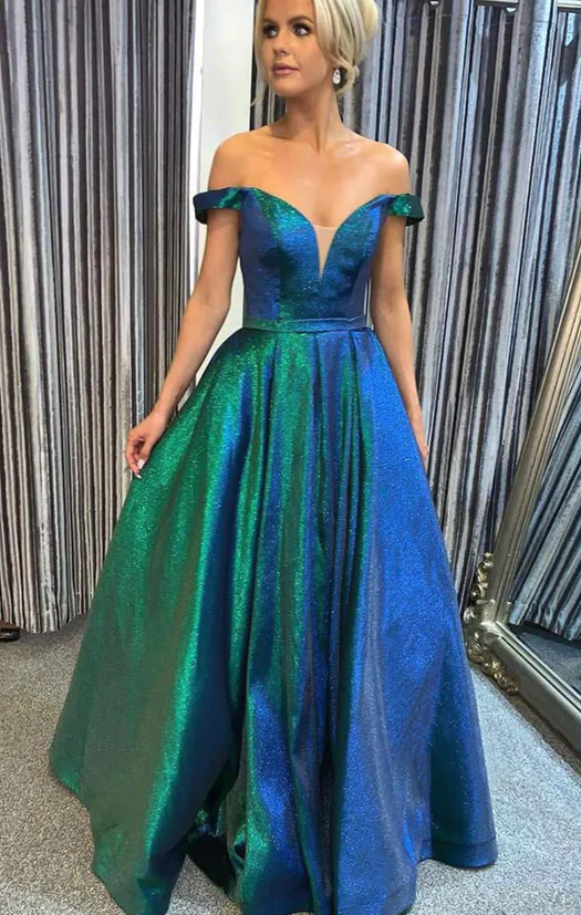 Attractive A-line off shoulder long prom dress evening dress - Fashionpara