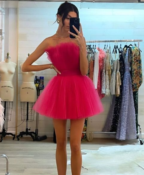 Cute Hot Pink Tulle Mini homecoming dress - Fashionpara