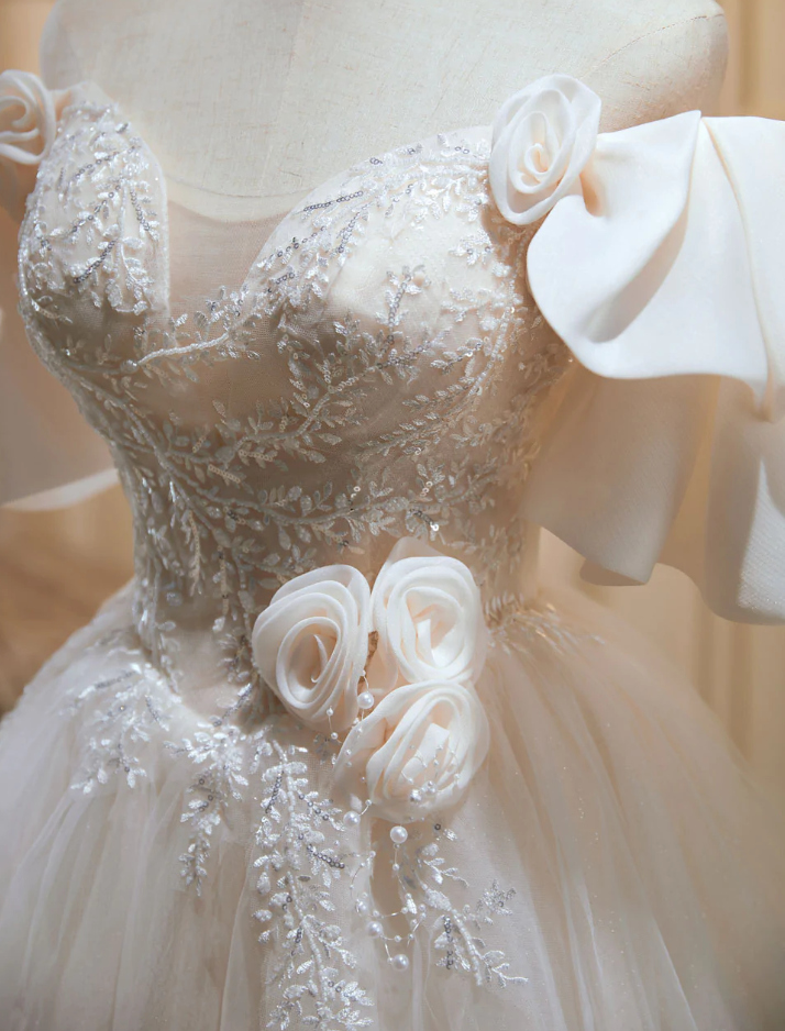 Short Beige Prom Dresses, Beige Tulle Lace Homecoming Dresses - Fashionpara