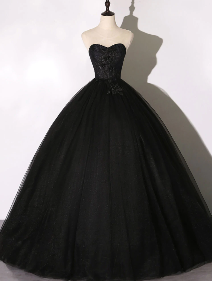 Black Long Prom Dresses, Black Lace Formal Evening Dress - Fashionpara