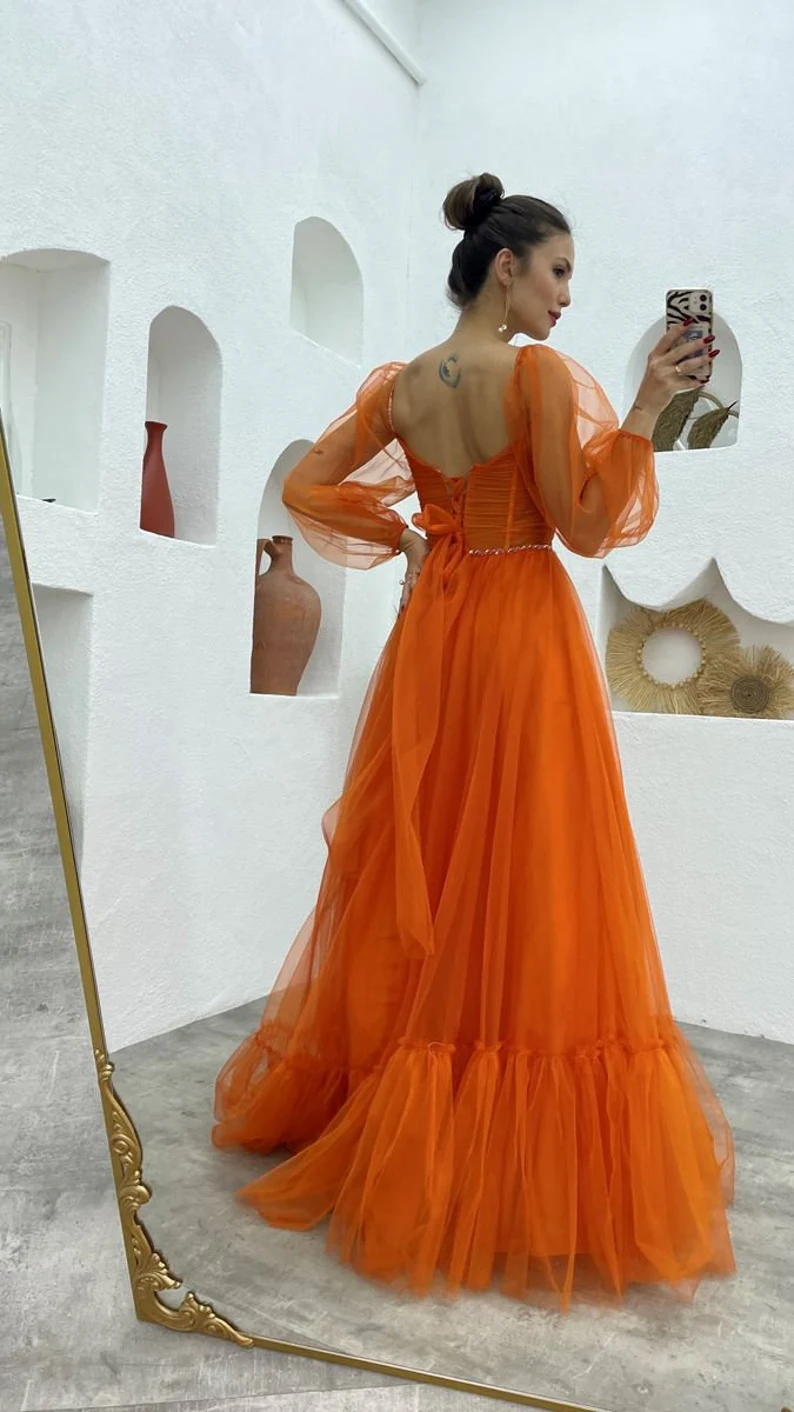 Prom dress fairy, corset burnt orange prom dress, photoshoot dress, prom ball gown - Fashionpara