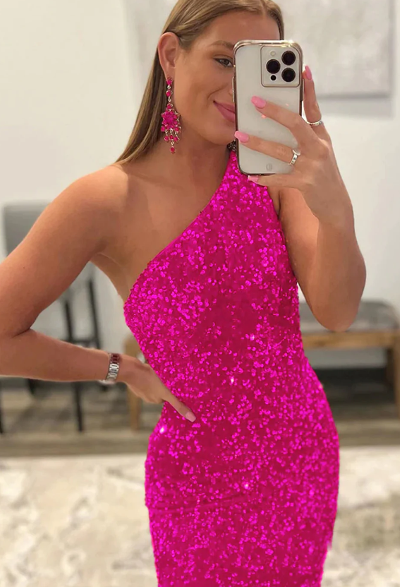 Fuchsia Sequins Mermaid Long Prom Dress - Fashionpara