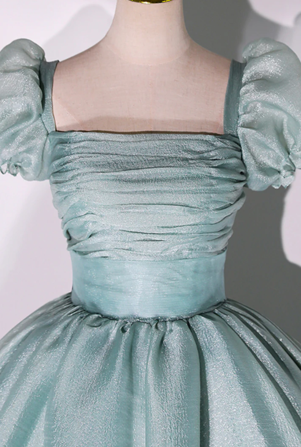 Green tulle long A line ball gown dress fashion dress - Fashionpara