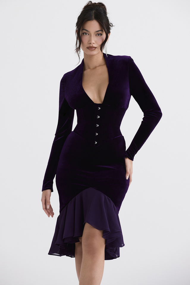 Dark Purple Velvet Corset Dress - Fashionpara