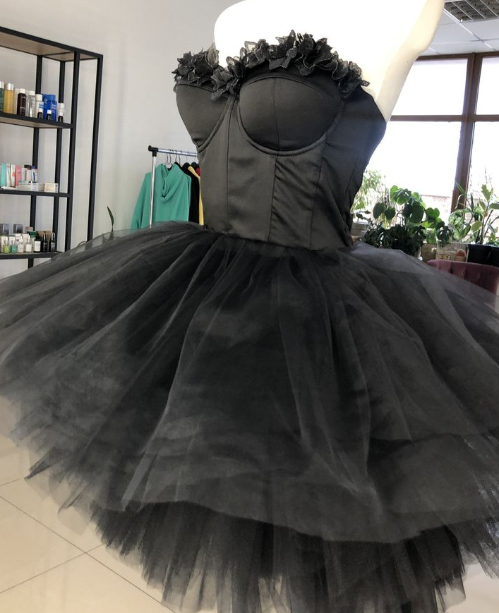 Sweetheart Black Corset Tulle Short Dress Homecoming dress - Fashionpara