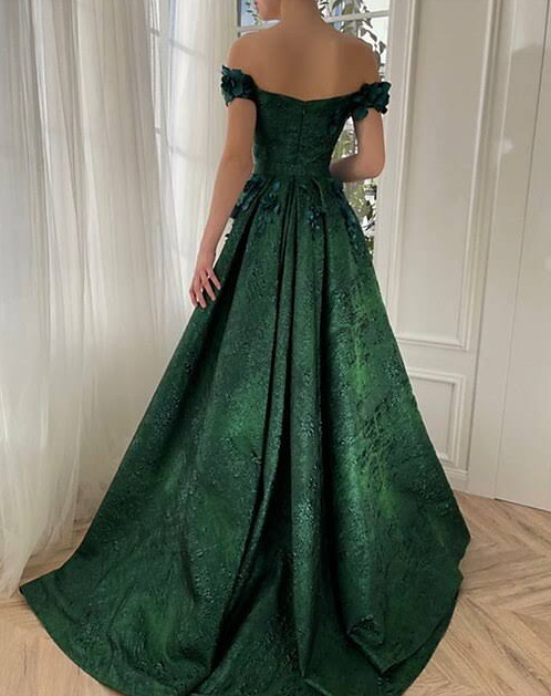 A-Line Prom Dresses Floral Dress Wedding Guest Wedding Party Court Train Sleeveless Off Shoulder Evening Dress