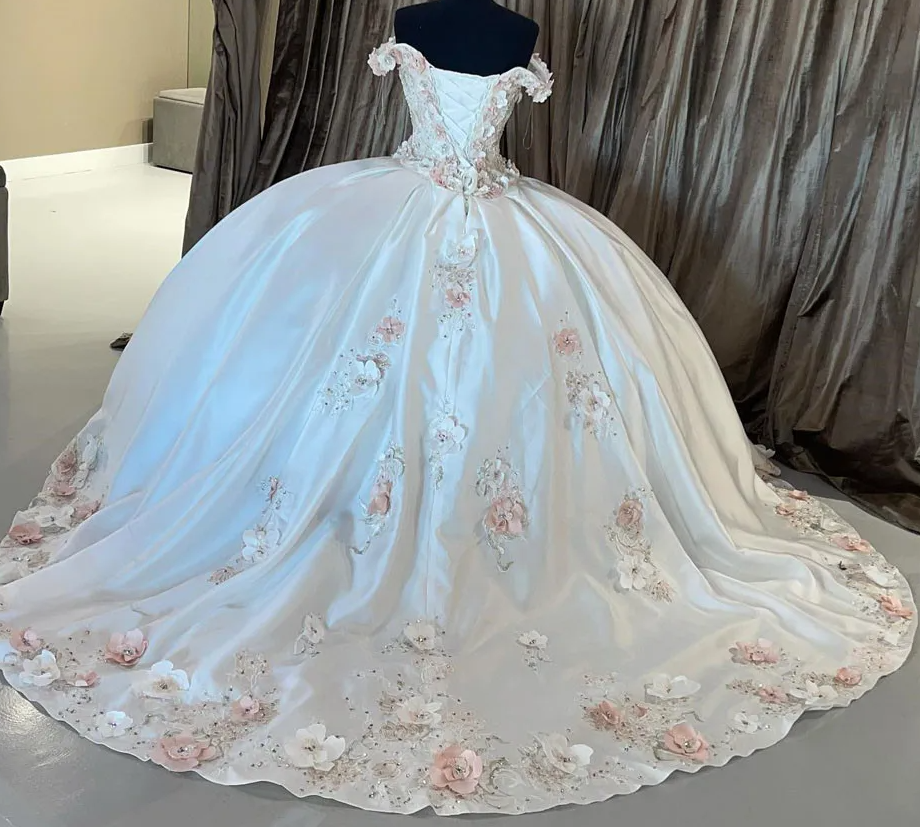 Quinceanera Dress Ball Gown 3D Flowers Appliques Lace Corset Sweet 15 16 Graduation vestidos de 15 anos - Fashionpara