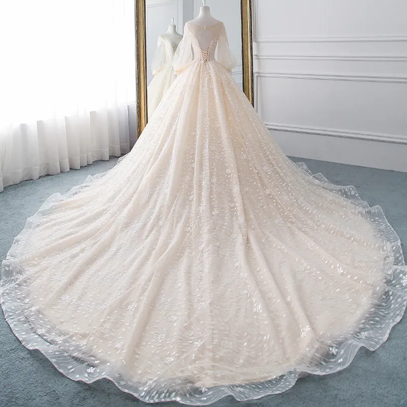 Vintage Long Sleeve Wedding Dresses Sexy Appliques Lace Ball Gown Wedding Dresses