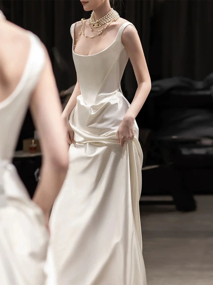 Simple Mermaid White Prom Dresses Wedding Dress