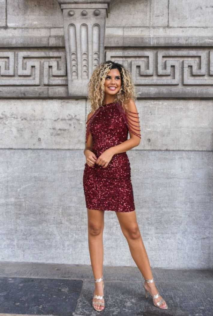 Sequin Beaded Halter Neck Bodycon Midi Dress