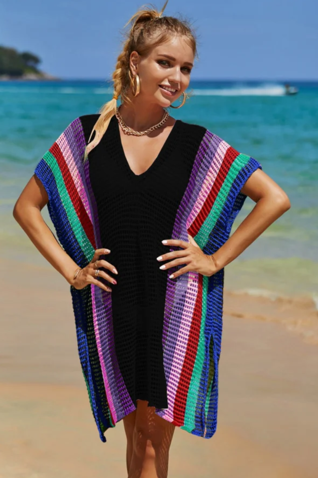 Rainbow Colorblock Crochet Cover Up - Fashionpara