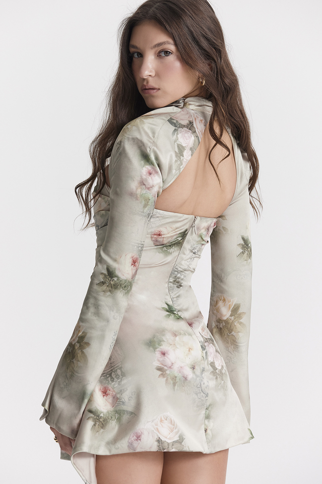 Vintage Floral Draped Corset Dress