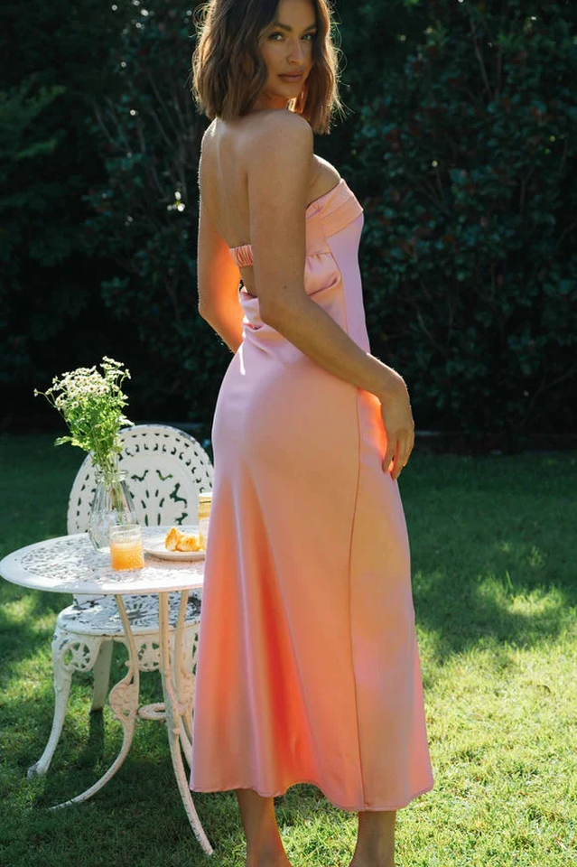 Satin Strapless Bias Cut Slip Midi Dress