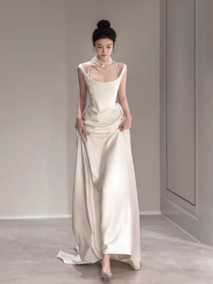 Simple Mermaid Evening Dress Ivory Satin Long Prom Dress