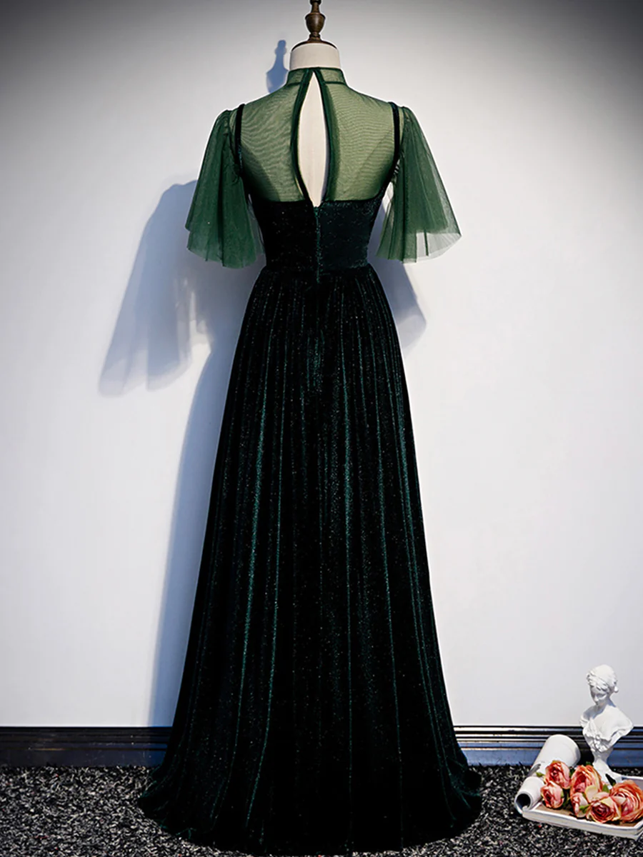 Elegant A-Line Green Evening Dress Long Prom Dress