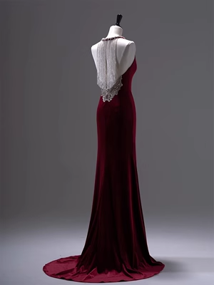 Luxury Mermaid Velvet Evening Dress Red Long Prom Dress