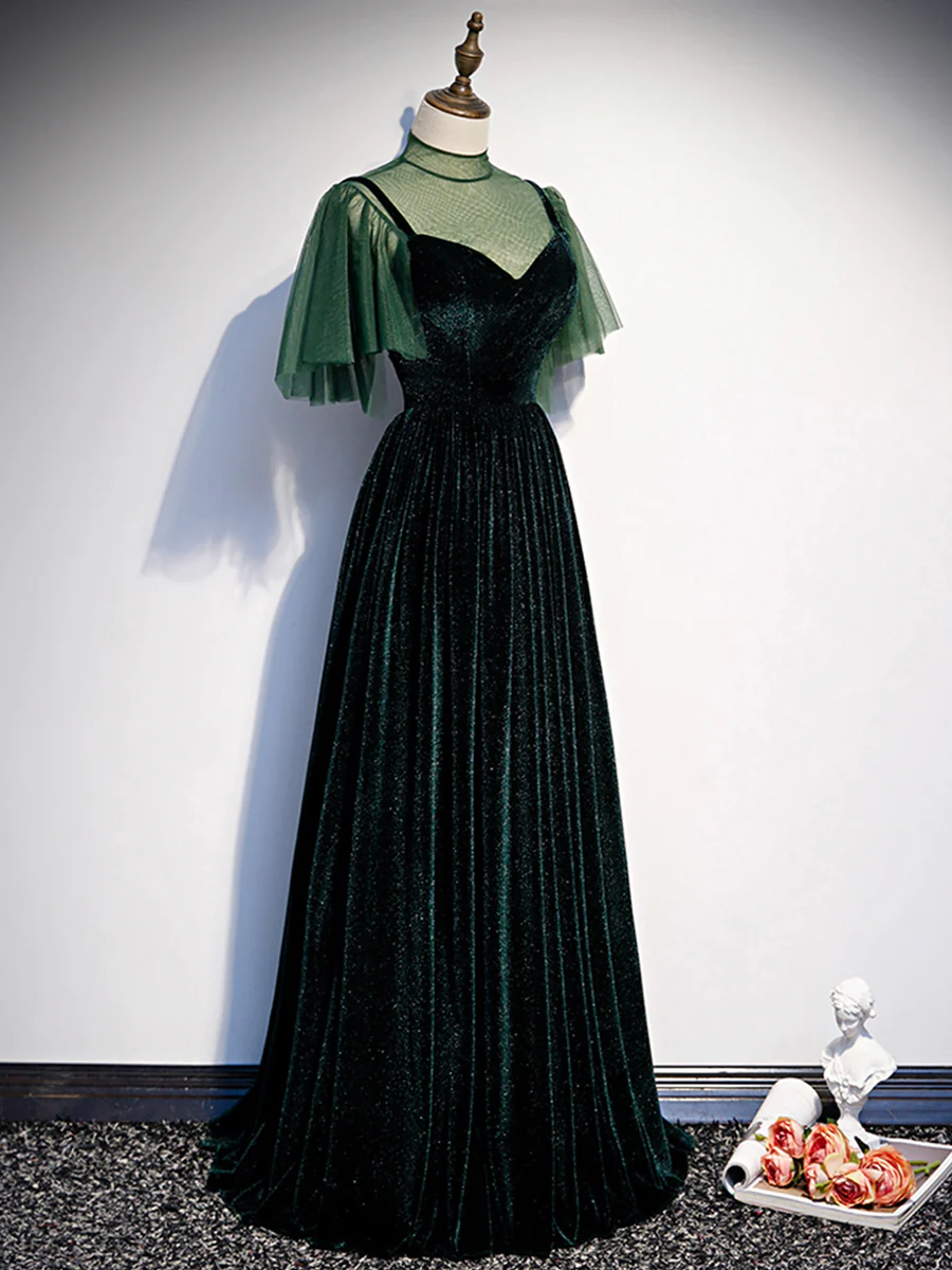 Elegant A-Line Green Evening Dress Long Prom Dress
