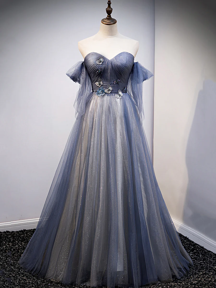 Blue Sweetheart Tulle with Lace Party Dress Prom Dress