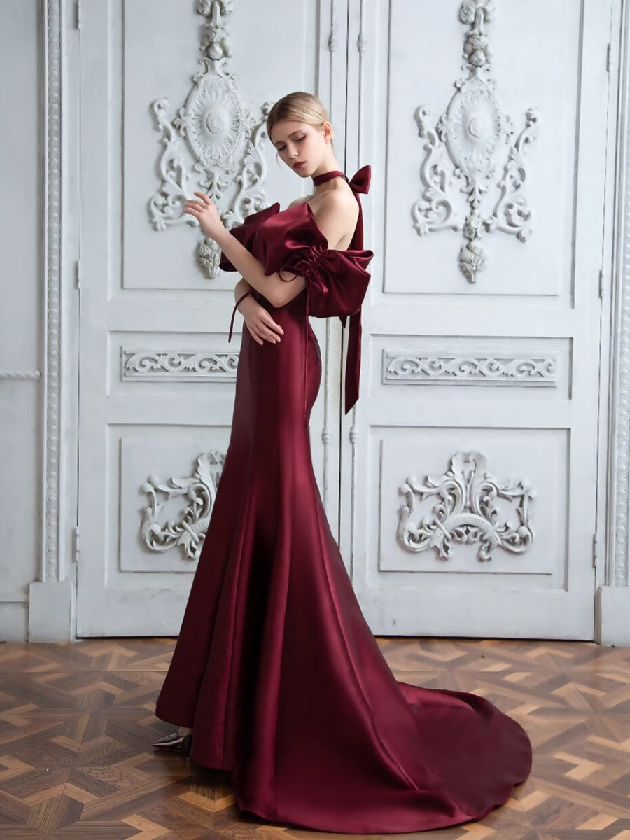 Mermaid Off The Shoulder Burgundy Party Dresses Long Prom Dresses