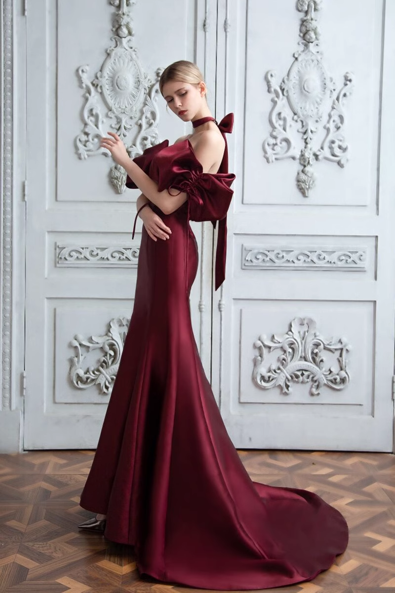 Mermaid Off The Shoulder Burgundy Party Dresses Long Prom Dresses