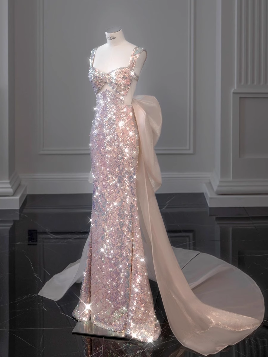 Sparkly Mermaid Straps Sequin Party Dresses Long Prom Dresses