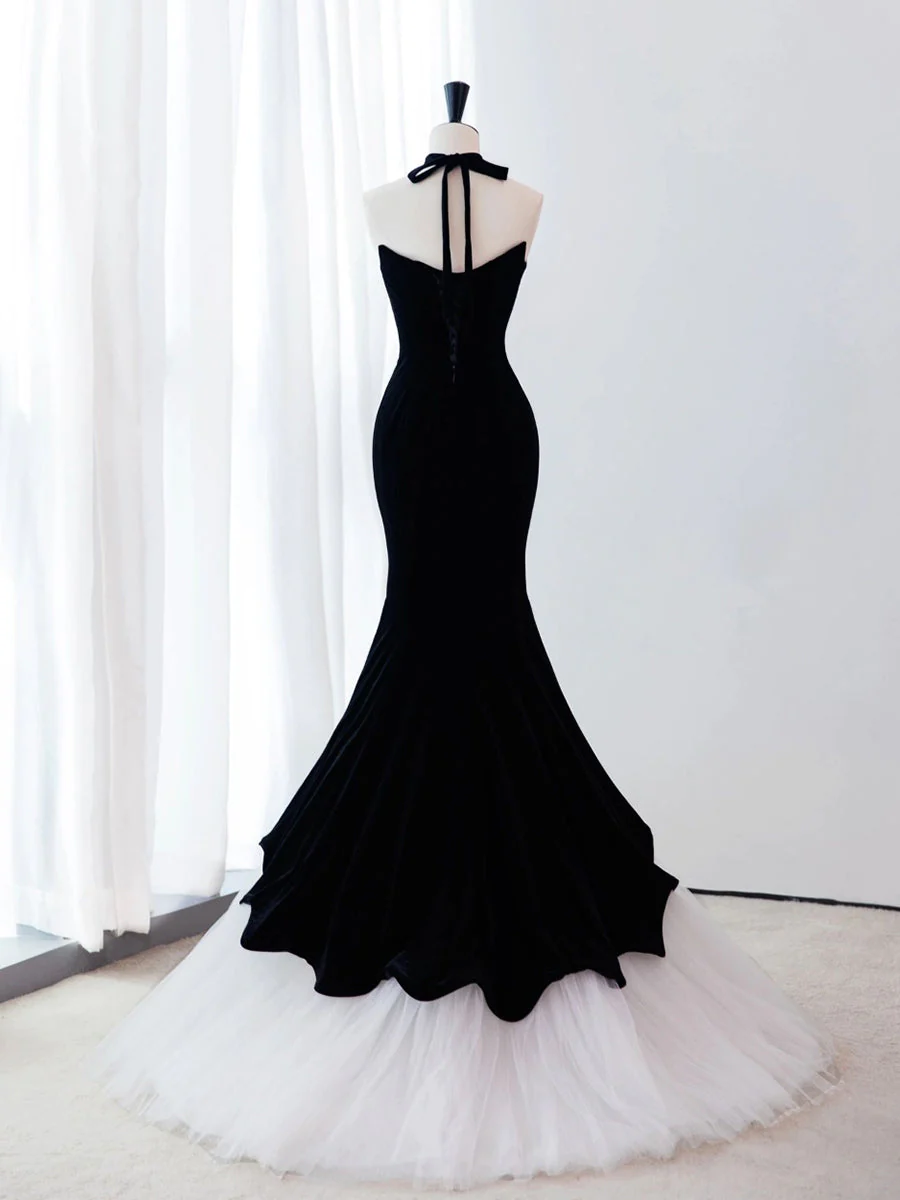 Mermaid Velvet Black Long Prom Dress Long Formal Dress