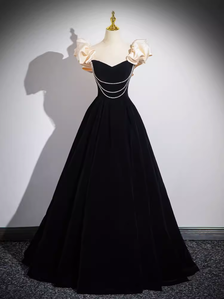 A line Off The Shoulder Evening Party Dress Satin Black Prom Dress