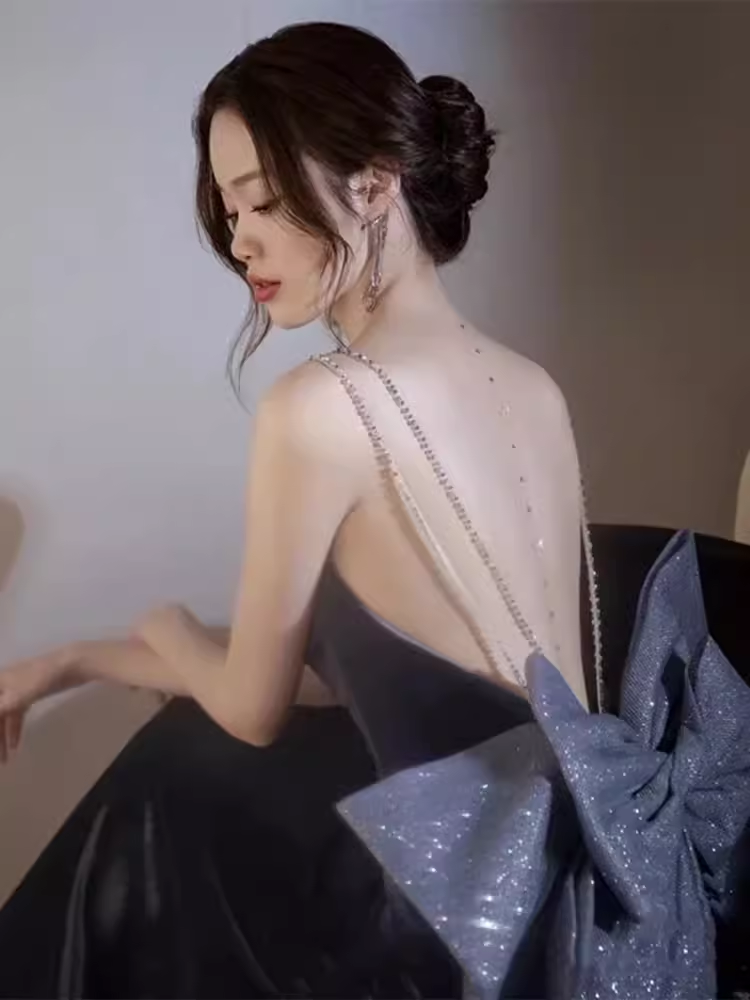 Sexy Mermaid Sleeveless Party Dress Velvet Long Prom Dress