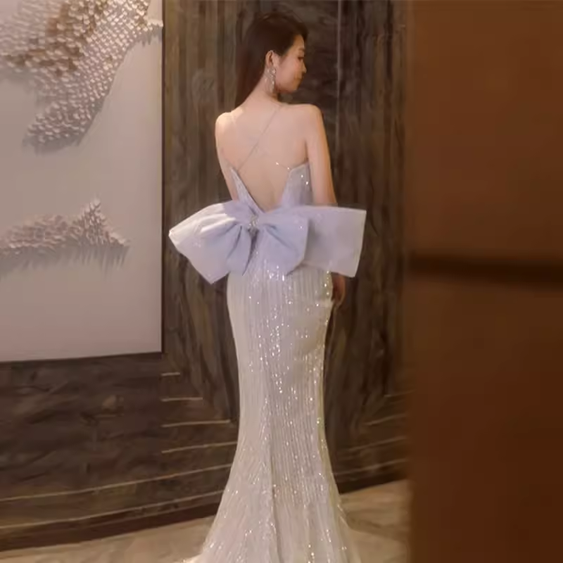 Sexy Mermaid Straps Party Dress Sequin Long Prom Dress