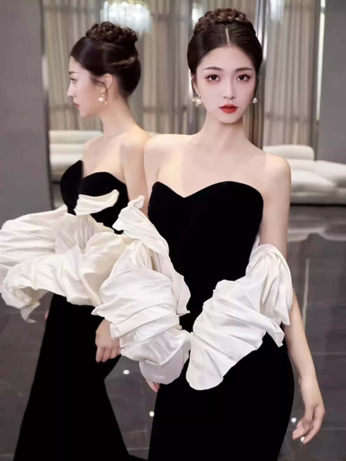 Mermaid Strapless Party Dress Black Long Prom Dress