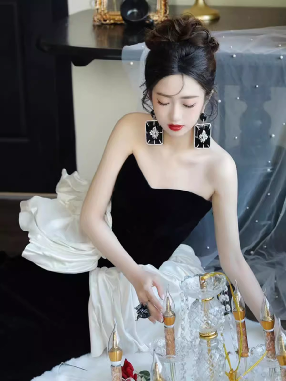 Mermaid Strapless Party Dress Black Long Prom Dress