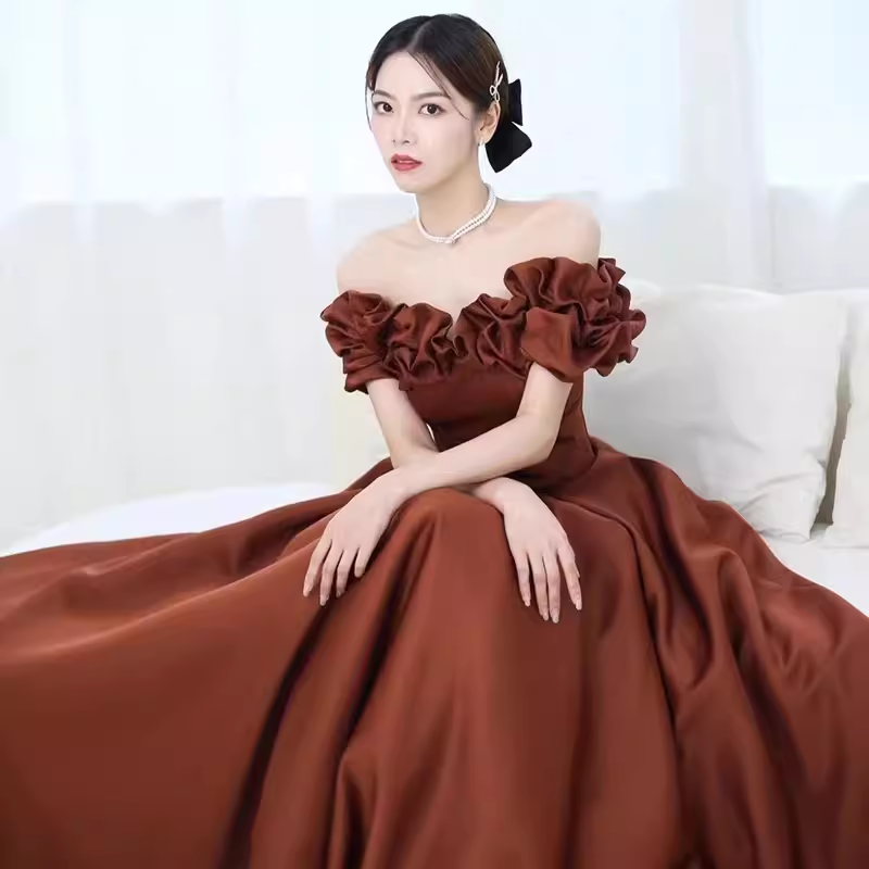 A line Off The Shoulder Satin Party Dress Long Prom Dress