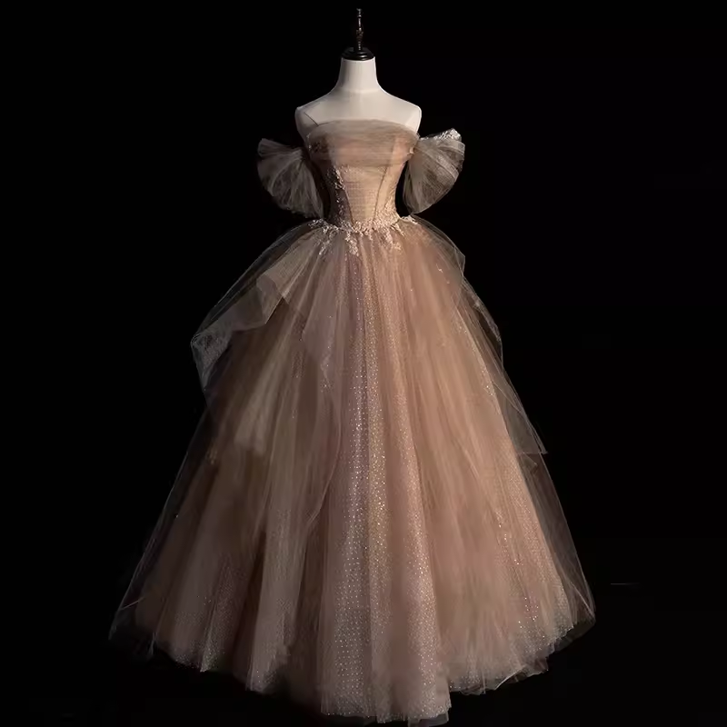 Ball Gown Off The Shoulder Strapless Party Dress Long Tulle Prom Dress