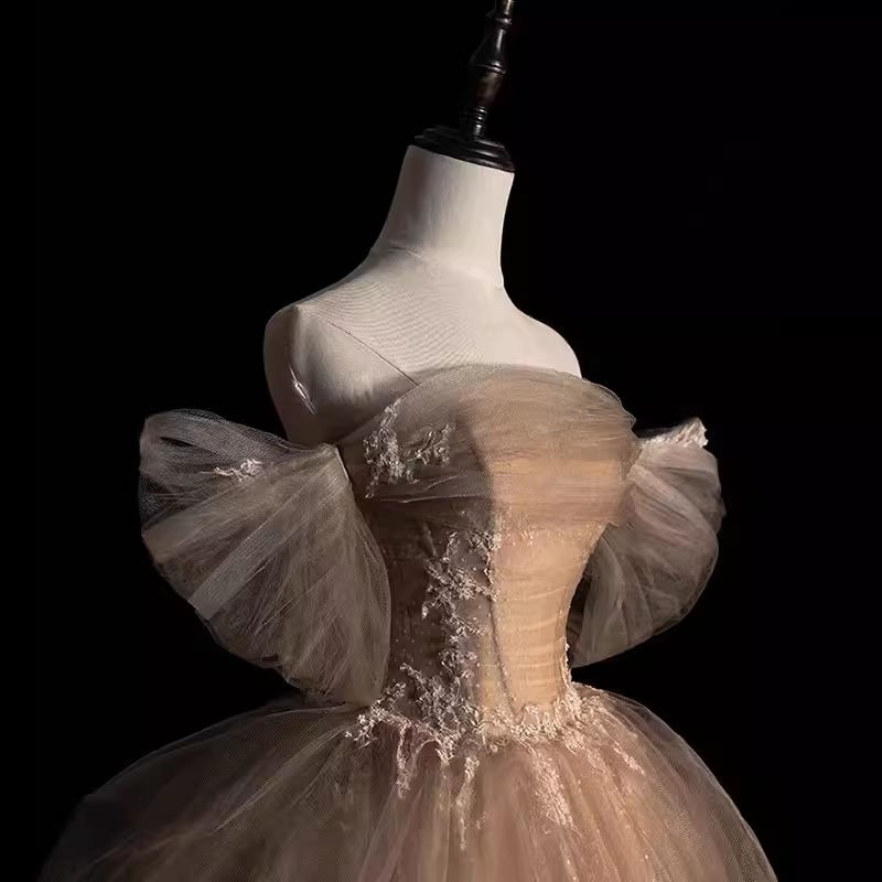 Ball Gown Off The Shoulder Strapless Party Dress Long Tulle Prom Dress