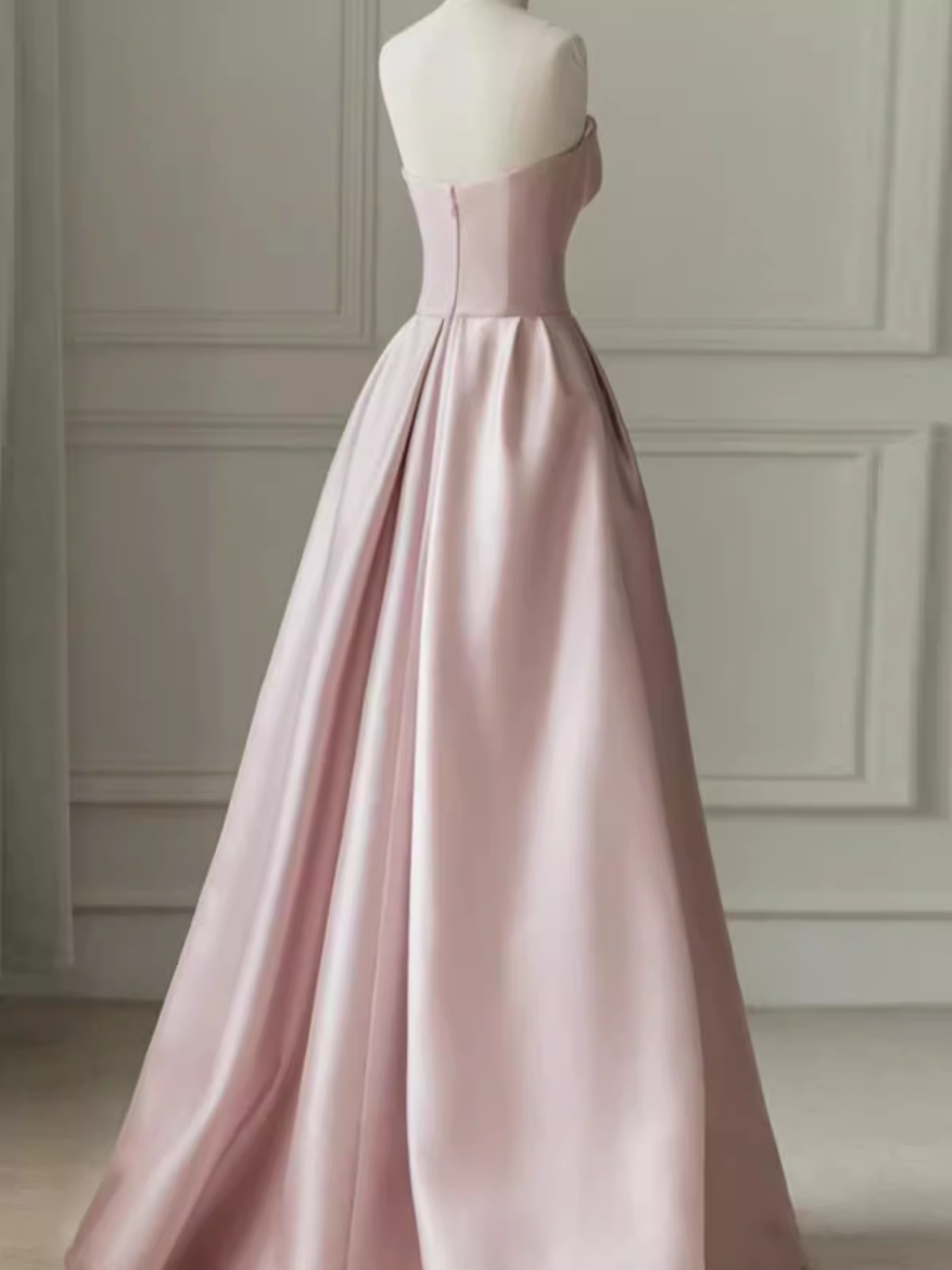 A line Strapless Pink Party Dress Long Satin Prom Dress