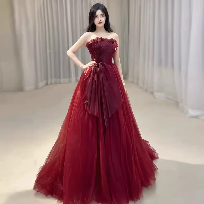 Sexy Strapless Red Party Dresses Long Prom Dresses