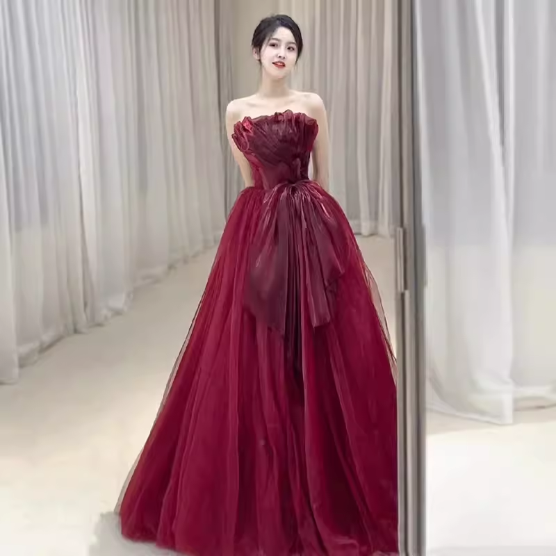 Sexy Strapless Red Party Dresses Long Prom Dresses