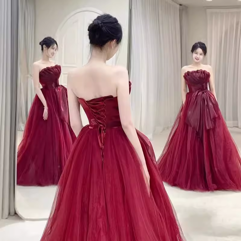Sexy Strapless Red Party Dresses Long Prom Dresses