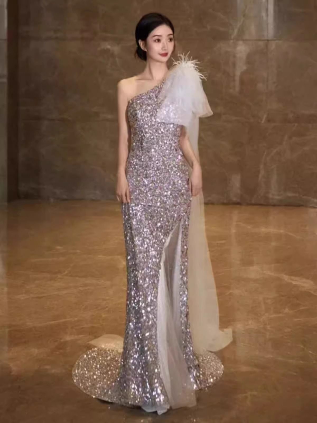 Princess Mermaid One Shoulder Party Dresses Sequin Lilac Prom Dresses