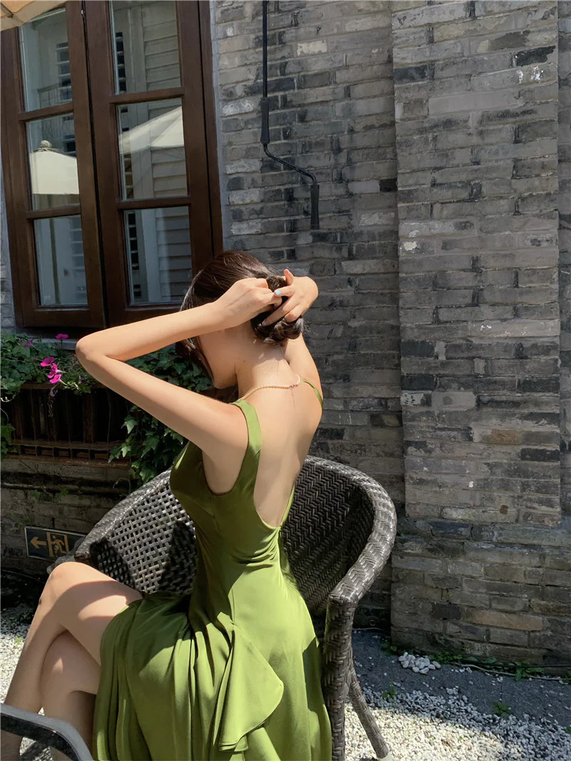 Women's Suspender Dress Satin Long Prom Dresses Formal Dress