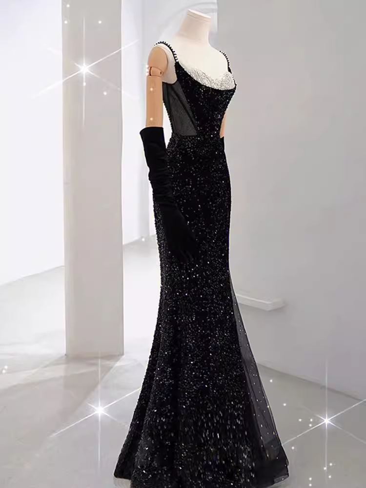 Mermaid Long Prom Dress New Sequin Sexy Black Slit Evening Dress