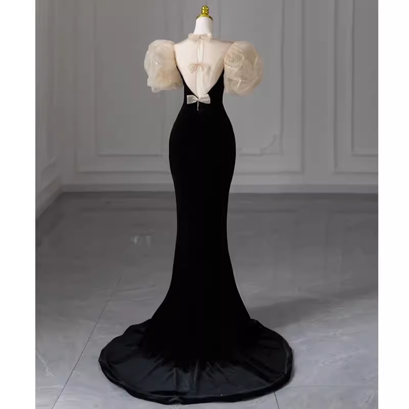 Sexy Mermaid Velvet Party Dresses Black Prom Dresses